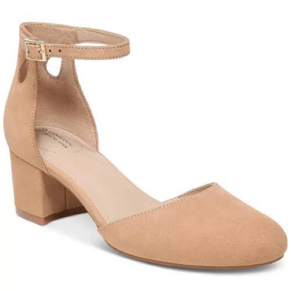 Gianni Bini Tan Ankle-Strap Block Heel Pumps Sz 7.5M